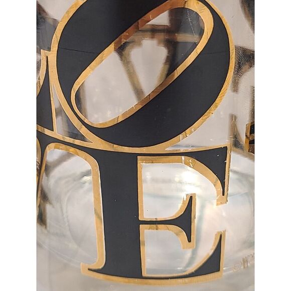 CERA MCM Glass Old Fashioned Rocks Glasses Cocktail Black & Gold 'LOVE' Set of 4 - Picture 9 of 16
